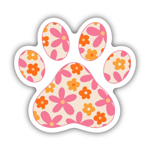 Pink and Orange Floral Paw Print Sticker High quality and durable vinyl, indoor and outdoor use • Waterproof and weatherproof