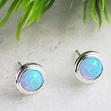 Sosie Designs - #ST110 Silver Fire Opal Bezel Studs - Azure Blue