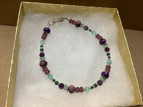 Mauve  Light Green and Purple Bracelet by Artist Caitlin