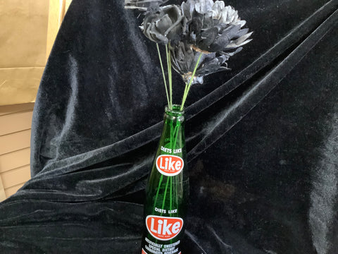 Vintage Soda Bottle “LIKE” with 5 Black Wood Flowers by Kellee