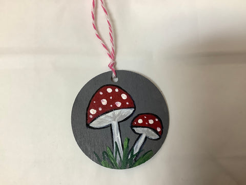 Wood Handpainted Mushroom Ornament by Cecelia