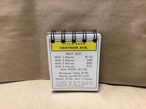 Ventnor Ave. Monopoly Property Card Mini Notebook Journals