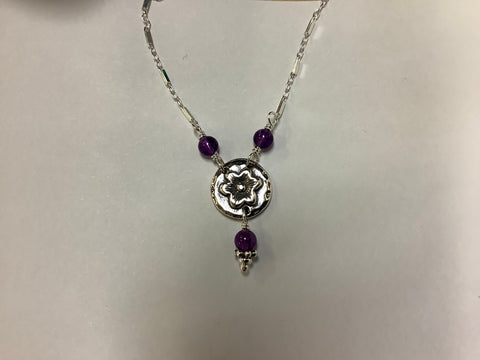 Sterling Silver Flower Necklace with Amethyst by MKD