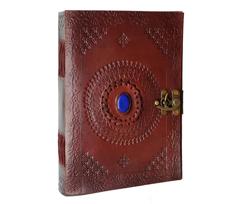 Leather  Notebook with Stone Mandala Embossed Travel Journal