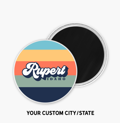 Mad River - 2.25 Custom Retro Button Magnet with your City/State Text.