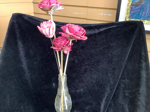 Vintage Soda Bottle “ Nu Icy” with 4 Pink Wood Flowers by Kellee