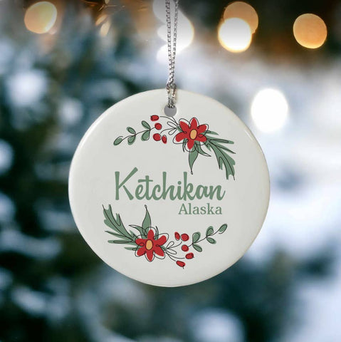 Mad River - Christmas Poinsettia Ornament w/ Your City or State