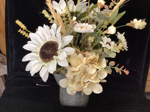Tin Pot with Silk Flower Arrangement by Lisa