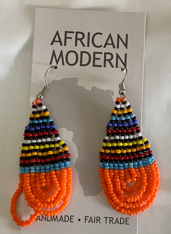 Orange Drop Beaded Earrings