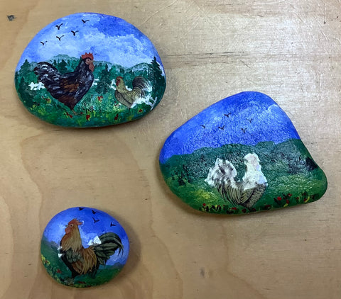 Painted Rooster Rocks by Cecelia (one per purchase)