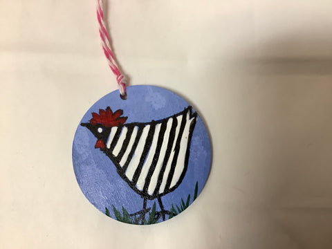 Wood Handpainted Plymouth Rock Chicken Ornament by Cecelia