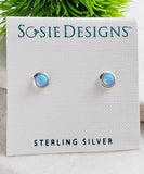 Sosie Designs - #ST110 Silver Fire Opal Bezel Studs - Azure Blue