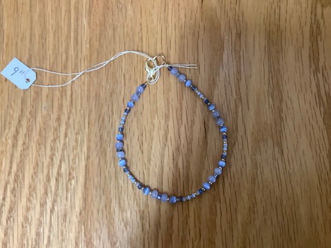 Blue Beaded Anklet by Caitlin.  9”