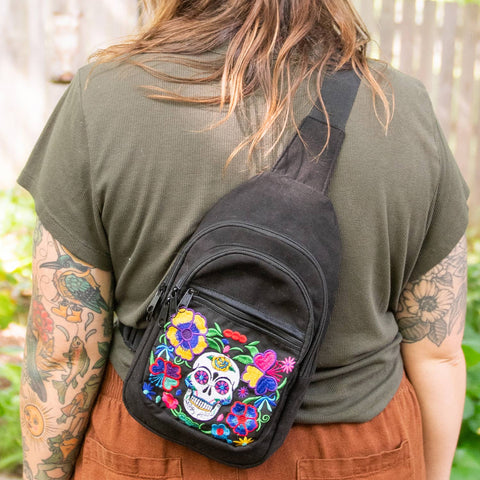 Lucia's Imports - Sugar Skull Sling Backpack: Default Title