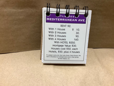 Mediterranean Ave Monopoly Property Card Mini Notebook Journals