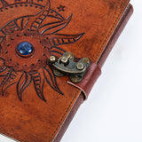 Embossed Leather diary with Sun and moon Stone 200 Travel Journal