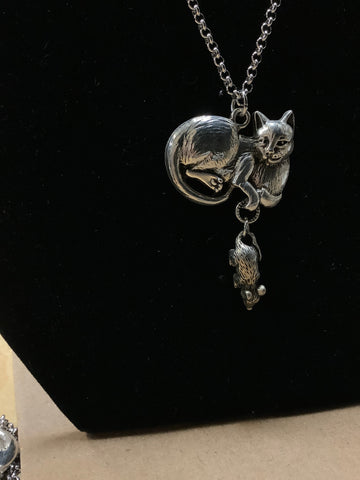 Cat and mouse necklace by artist Jen G.