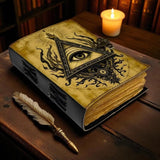 Leather Journal Blank Vintage Notebook with Evil Eye Print