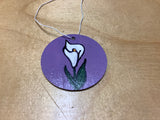 Calla Lilly Hand painted    Wooden Disc by Cecelia. ( 1 per purchase)