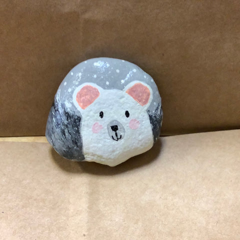 White Bear  with Gray background painted on Rock by Cecelia.