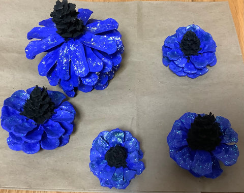 Various Sizes of Blue Pine Cone “Flowers” by Cecelia