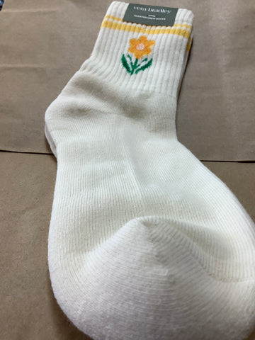 Daffodil on Seed Pearl Crew Socks by Vera