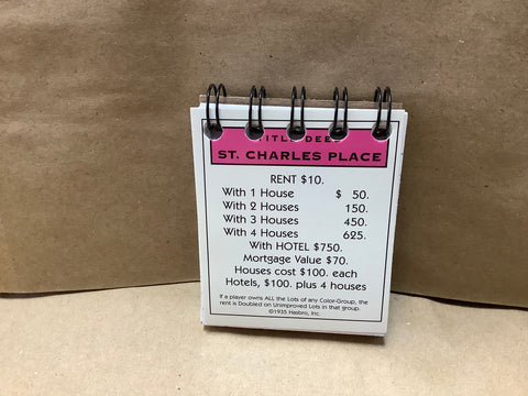 St. Charles Place Monopoly Property Card Mini Notebook Journals