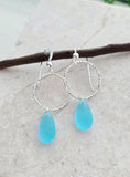 Sosie Designs - Cultured Sea Glass Diamond Cut Teardrop Earrings - Turquoise