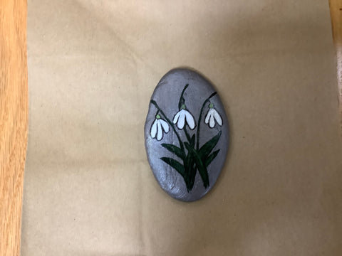 Large Painted Rock with Snowdrops by Cecelia