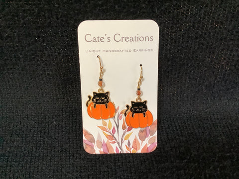 Black Cat in a Pumpkin Earrings by Caitlin