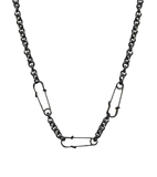 Classic Hardware - Safety Pin Link Necklace: Gun Metal