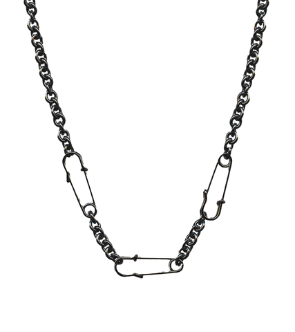 Classic Hardware - Safety Pin Link Necklace: Gun Metal