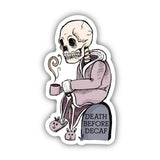 "Death Before Decaf" Skeleton Coffee Sticker