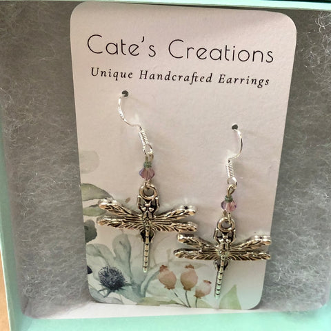 Silver Dragonfly Earrings by Artist Caitlin