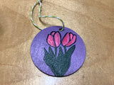 Hand painted Tulips on Wooden Disc by Cecelia. ( 1 per purchase)