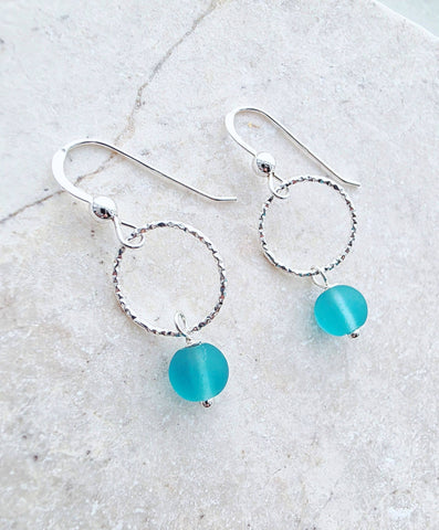 Sosie Designs - Cultured Sea Glass Diamond Cut Earrings - Turquoise