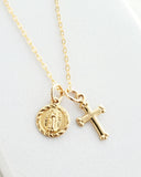 Sosie Designs - Gold Filled Tiny Miraculous Virgin Mary Guadalupe w/ Cross N