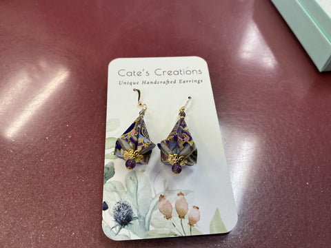 Orgami Purples and Gold  earrings by Artist Caitlin