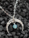 Sosie Designs - #2375 Silver Hammered Crescent Moon Necklace - Pacific Opal