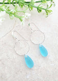 Sosie Designs - Cultured Sea Glass Diamond Cut Teardrop Earrings - Turquoise