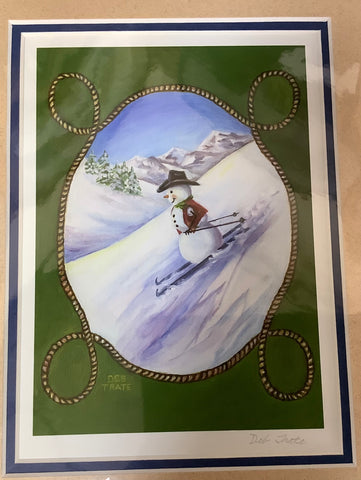8”x10” Matted Print ‘Skiing Snowman “ by Deb