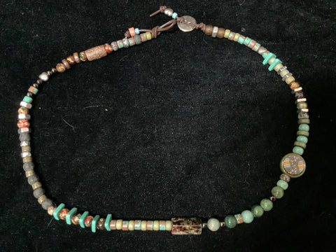 Bracelet/Necklace with Beads of Many Shapes and Colors by Deb