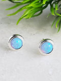 Sosie Designs - #ST110 Silver Fire Opal Bezel Studs - Azure Blue