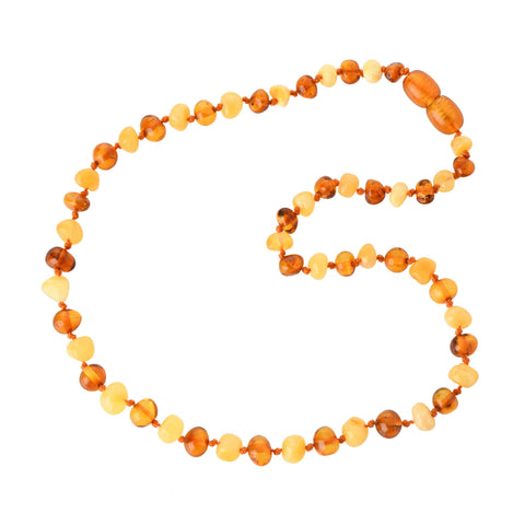 The Natural Amber - Milky & Honey Baroque Polished Baltic Amber Beads Necklace: Screw / 14.2"