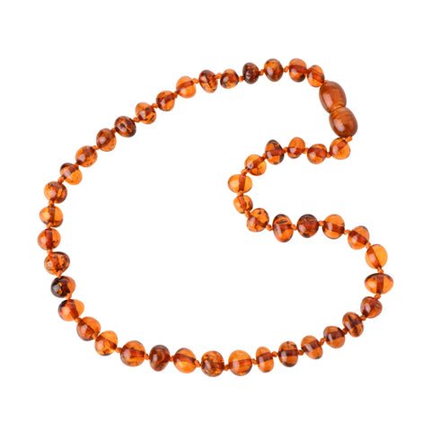 The Natural Amber - Dark cognac Baroque Polished Baltic Amber Beads Necklace : Pop / 13.4"