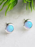 Sosie Designs - #ST110 Silver Fire Opal Bezel Studs - Azure Blue