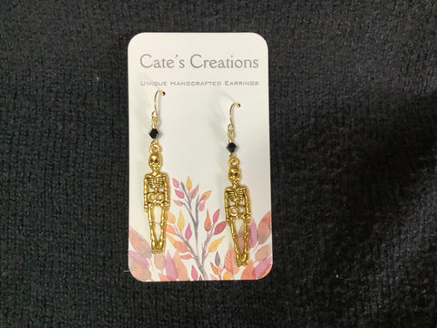 Gold Skeleton Earrings by Caitlin ( Black Bead)