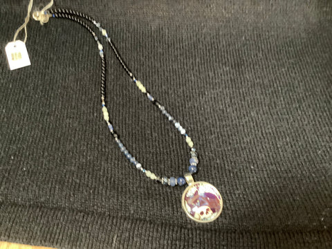 Beaded Necklace with Black Cat and Skull by Caitlin