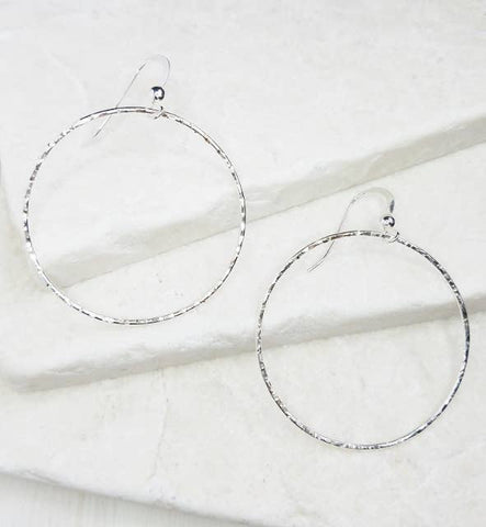 Sosie Designs - Silver Large Hammered Round Hoop Earrings
