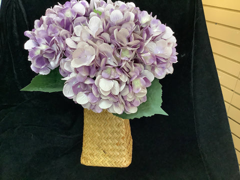 Basket Vase with Silk  Hydrenga Flowers by Lisa